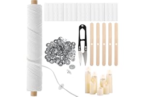 WINBEST 61m Long Candle Wicks for Making Candles, Natural Cotton Wicks with 100 PCS Metal Candle Wick Holder and Candle Wick Stickers for Candle Making Supplies Kit DIY Craft