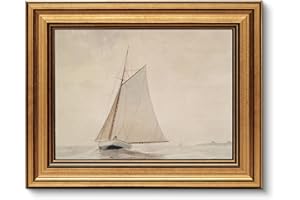 ARPEOTCY Vintage Goldener Rahmen Wandbilder Wohnzimmer, Wanddeko mit Segelboot, Leinwand Bilder Wandbilder für Wohnzimmer & Schlafzimmer, Weißes Segelboot 25L x 20W cm