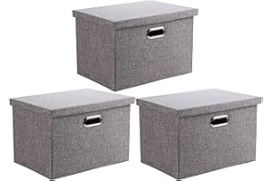 Wintao Storage Boxes with Lids Large, Foldable Fabric Storage Baskets for Shelves, Home and Office, Grey, 44 x 31 x 29 cm, 3 Pack
