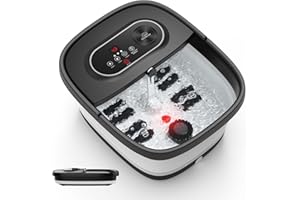 Snailax Foot Spa Massager with Adjustable Heat, Infrared, Bubble, Foldable Foot Bath with 8 Soothing Shiatsu Massage Rollers, Grinding Stones, Smart Timer&Keep Warm Function