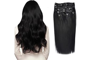 ‎BEYOND YOUR THOUGHTS (35cm-55cm) Clip In Extensions Echthaar Set 10pcs 220g 100% Remy Echthaar für Haarverlängerung glatt Haarteile (1#, Schwarz, 55cm)