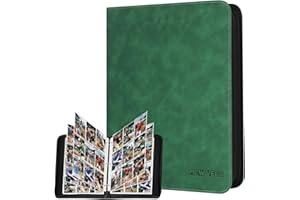 MewVeer Album Cartas, 9 Bolsillos Álbum de Carta Capacidad para 900 Cartas, Álbum de Tarjetas de Béisbol de Calidad y Duradero con Cremallera, Card Binder para Tarjetas YGO/MTG/TCG, Verde Oscuro