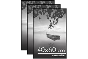 Americanflat Marco de Fotos de 40x60 cm en Negro - 3 Unidades - Marco para Póster de 40x60 cm con Finos Bordes, Plexiglás y Accesorios para Colgar Horizontal y Vertical