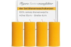 Figura Santa® 4 świece o strukturze plastra miodu – świece z wosku pszczelego, 100% wosku pszczelego, zestaw 4 sztuk, świece adwentowe, świece bożonarodzeniowe, świece miodowe, świece naturalne, czas
