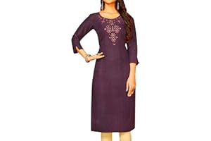 Ladyline Tunique brodée en rayonne unie à manches 3/4 Kurti Kurta pour femme