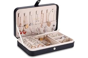 LANDICI Jewellery Box Small Jewellery Organiser for Women Girls, PU Leather Travel Jewellery Storage Case, Portable Jewellery Holder for Ring Earrings Necklace Bracelet, Jewellery Gift Box,Black