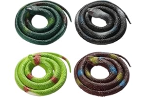 Bolonbi 4-Piece Toy Snakes, 30-Inch Rubber Fake Snakes for April Fool’s Day, Boys’ Favorite, Pool Party, Bathtub Floater