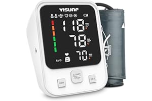 Yisunf Tensiómetro de Brazo Digital, Medidor Tension Arterial Pantalla LED, Medición Precisa del Pulso, Máquina de Presión Sanguínea en Casa con 2x90 memoria, Brazalete 22-42cm