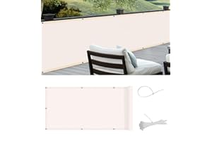Cool Area Pantalla PES para Balcón Jardín Protección de Privacidad Opaca,Protección UV,Resistente al Viento,con Ataduras de Cables,75x600 cm,Crema