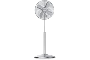 ‎BRANDSON Brandson - Standventilator mit Oszillation 80 Grad im Chrom Design - 30 cm Rotor - höhenverstellbarer Standfuß - 3 Geschwindigkeiten - 30 Grad neigbar - Ventilator Standlüfter - GS zertifiziert