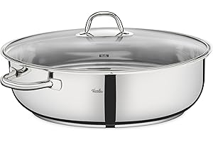 Fissler Rostiera Ovale Grande 8.8 L, Diametro 38 cm, Casseruola in Acciaio Inox, con Coperchio in Vetro, Lavabile in Forno E in Lavastoviglie, Compatibile Induzione