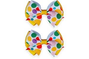 MeiMei Multicolor Spot Dot Yellow Circle Hair Bows – Handmade 3.25 inch Grosgrain Ribbon Alligator Clips, Girls Hair Accessories, Matching Costumes, 2 Pieces (Spot 2, BTF-Cheer, Clips)