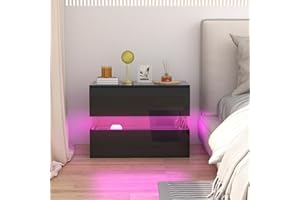 Chleby Modern Hochglanz-Nachttisch, Nachttische Schwarz Groß Nachttisch Beistelltische mit 2 Schubladen für Schlafzimmer, Wohnzimmer