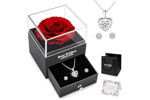 NEWUPZSI - Caja de regalo para San Valentín para mujer, regalo rosa, ideal para Navidad, mamá, pareja, rosa, eterna, collar para mujer, regalo para fiesta de cumpleaños