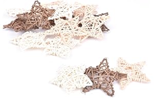 KEEYIRA 15 Pcs Wicker Rattan Balls Decorative Orbs Natural Spheres Vase Fillers Vintage Rustic Hanging Balls Christmas Rattan Wicker Balls for DIY Craft Wedding Valentines Day Table Decoration (Star)
