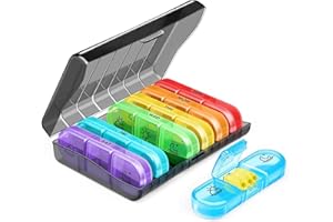 LROCOTANC Doruimi Pudełko na tabletki, 7 dni, rano, południe, wieczorem, małe pudełko na tabletki, duże przegródki, 4 przegródki z prostym otwartym wzorem