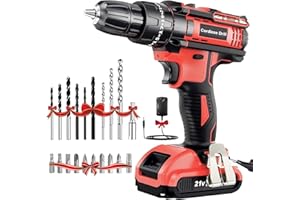 MHPRO Cordless Drill Driver 21V, Cordless Hammer Drill with Battery 2000mAh, 25+3 Torque, 42N.m Max, 2 Speed, LED Light 22PCS Accessories for Home and Garden DIY Project