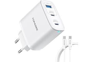 TOPADRE 65W Ładowarka USB C 3-portowy zasilacz USB-C Szybka ładowarka PPS Ładowarka PD kompatybilna z MacBookiem Pro/Air, dla iPada Pro/Air, dla iPhone'a 16/16 Pro Max/15,Galaxy S24 Ultra, Pixel, Biały