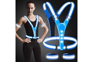 Arovina Kamizelka odblaskowa LED, wysoka widoczność kamizelka odblaskowa dla biegaczy, odpowiednia do biegania, jazdy na rowerze, spacerów z psem, wędrówek, biegania (z 2 sztukami opaski)