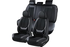 ‎COVERADO Coverado Sitzbezüge Vorne und Hinten 5 Stück, Auto-Sitzbezüge Set Universal Stoff und Leder Kompatibel mit Den Meisten Limousinen SUV Pick-up Truck, Schwarz