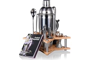 Cocktail Shaker Set,Esmula 750ML 10 Teiliges Edelstahl Barkeeper Kit Geschenk für Männer, Frauen, Freunde, Home Stylish Bar Tool Set mit Cocktail Rezeptheft (Edelstahl)