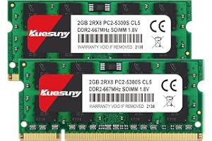Kuesuny 4Go Kit 2X 2Go DDR2 667 MHz PC2-5300 DDR2 667 SODIMM 2Rx8 Laptop Memory Green