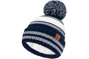 Bequemer Laden Kids Toddler Winter Hat Beanie with Pom Pom Warm Fleece Ski Baby Hats for 2-7 Years Skull Cap Unisex Baby Boy Girls Gifts