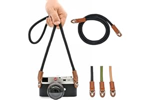 Eorefo Universelles courroie appareil photo Faite à la Main Coton Bandoulière/Sangle reflex numérique Camera Ceinture pour Leica Canon Nikon Fuji Olympus Lumix Sony,Noir.