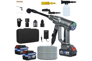 Huhomco Cordless Pressure Washer UK 200Bar/2900PSI Jethawk Battery Power Washer Portable with 2 Batteries, No Hose Needed Battery Operated for Car Cleaning&Garden Watering (Grey)