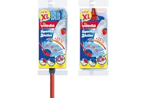 Vileda SuperMocio 3Action XL Mop with Extra Refill, Red/Grey/Blue, 15 x 6 x 117 cm