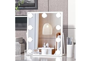 ‎CASSILANDO CASSILANDO 9 LED Birnen Hollywood Kosmetikspiegel mit Lichtern, Hollywood Make-up Spiegel, Kleiner Eitelkeits beleuchteter Spiegel mit 3-Farben-Beleuchtungsmodi, Smart Touch Control, weiß