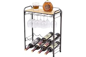 kingrack Étagère à vin en métal pour 8 Bouteilles de vin avec Support pour Verres, Support à vin et Plateau de Table, Organiseur de Rangement à 4 Niveaux, Support à vin pour Cuisine, Cave, comptoir