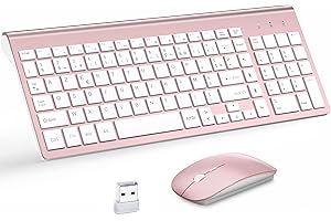 Ensemble Clavier et Souris sans Fil Ultra-Mince avec Pad Souris, MOOJAY 2.4G USB Silent Compact Ciseaux Clavier d'interrupteur Souris avec Couvercle, Piles AA et AAA, pour PC/Laptop/Windows-Rose Blanc