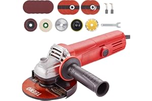 TEENO Angle Grinder 1000W with 20 Accessories, Corded Angle Grinder Speed 12000 RPM (Grinding/Cutting Disc: 125 mm), Used for Cutting and Polishing, Polishing, Metal, Wood, Ceramic, Stone