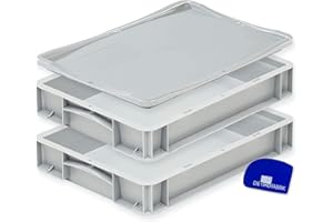 DIE BOX FABRIK Pizzaballenbox mit Deckel (40 x 30 x 7 cm) Kunststoffbehälter für Pizzateig, Stapelbehälter, Teigwanne, Gärbox, Teigbox (2 Boxen mit 1 Deckel)