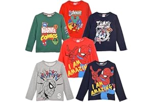 Characters Cartoons Spiderman Marvel Avengers - Bambino - Maglia Maglietta T-Shirt a Maniche Lunghe - Autunno Inverno - Cotone - Licenza Ufficiale