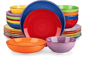 vancasso Bonita Multicolour Dinner Set, 24-Piece Dinner Sets for 6 People, Handpainted Swirls Plates and Bowls Set in Vibrant Look, Include Dinner Plates, Dessert Plates, Pasta Bowls and Cereal Bowl