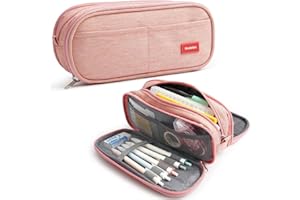 AHLIRMOY Large Pencil Case Big Capacity Pouch Pen Holder 3 Compartments School Supplies Stationery Makeup Bag Storage Gift for Middle High School Office College Students Girl Boy Adult Teen（Pink）