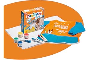 Carioca Caja de Juego para Bebé 2+ | Set de 12 Productos para Bebés + 1 Hoja de Papel 70x45 cm | Incluye Rotuladores, Témpera, Pincel, Delantal y Hoja de Papel | 13 piezas