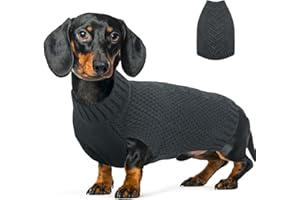 Katzinst Knitted Dog Jumper Turtleneck - Warm Dog Sweater for Medium Dogs Classic Cable Knit Clothes, Sleeveless Warm Winter Dachshund Jumper (Grey, M)
