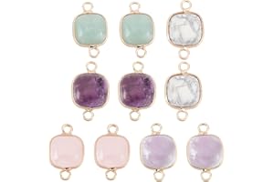 SUPERFINDINGS 10 piezas 5 estilos Conectores de Piedra Natural 21x13 mm Cuadrados Mixtos Piedras Preciosas Enlaces Conector Cristal Curación Piedra Encantos para la Fabricación de Joyas