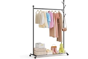 Innotic 4 in 1 Stand Appendiabiti con Ruote, Multifunzionale Attaccapanni da Terra con Scarpiera, Portatile, Robusto e Resistente, per Vestiti, Scarpe, Casella, Nero