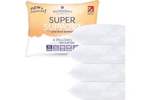 Slumberdown Super Support Pillows 4 Pack - Firm & Supportive Pillow for Side Sleepers, Reduces Neck & Shoulder Pain | Foam Block, UK-Made, Non-Allergenic & Washable (48 x 74cm)