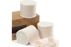 Nastro Beige in Chiffon per Confezioni Regalo, FAKILO Nastro con Frange 3 Rotoli 3,8 cm x 19,5 m Set di Nastri Vintage per Inviti di Nozze, Decorazioni per Feste di Compleanno