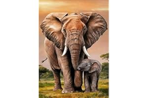 GHHKUD Elephant Diamond Art Kits for Adults, Animal 5D Diamond Painting Kits for Adults Beginners, DIY Full Drill Diamond Gem Art Stitch, Diamond Canvas Painting Pictures, Crafts Wall Decor 30 * 40CM