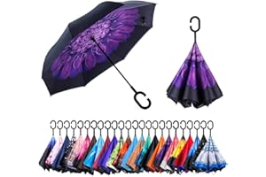 NNY Inc Double Layer Inverted Umbrella Cars Reverse Open Folding Umbrellas, Windproof UV Protection Large Self Stand Upside Down Straight Umbrella for Golf Women and Men with C-Shaped