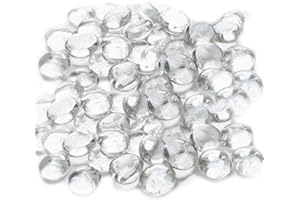 KITHIOM Glass Pebbles - 90-100Pcs Approx 0.45KG Flat Marble Beads, Clear Decorative Glass Beads Artificial Crystal Gemstones for Vase Filler, Aquarium, Mosaic Tiles, Landscaping, Flowerpot