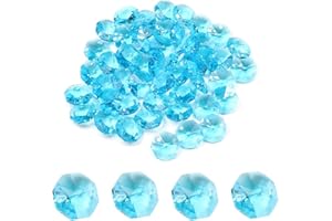 Othmro Cuentas de octágono, 50 piezas de lágrimas de cristal azul, 0.55 pulgadas de bola de cristal para lámpara de araña prismas, colgantes de repuesto, colgantes de lámpara de bricolaje para hacer