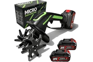 AISNY Motoazada Electrica, 21V Motoazada Bateria con 2 Baterías 3000mAh Motocultor Electrico Escarificador con 4 Cuchillas Metálicas 10cm de Ancho y 10cm de Profundidad de Trabajo 235 RPM