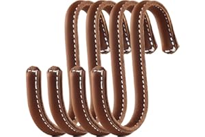 Brute Strength - Ganchos en forma de S envueltos en cuero de grano completo - 4 piezas - Cognac - Perchas de metal de 10 cm de acero inoxidable Ganchos para colgar en la cocina, el taller, el baño